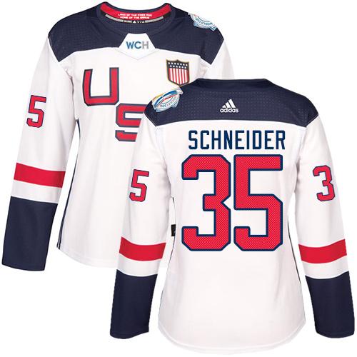 Team USA #35 Cory Schneider White 2016 World Cup Women's Stitched NHL Jersey